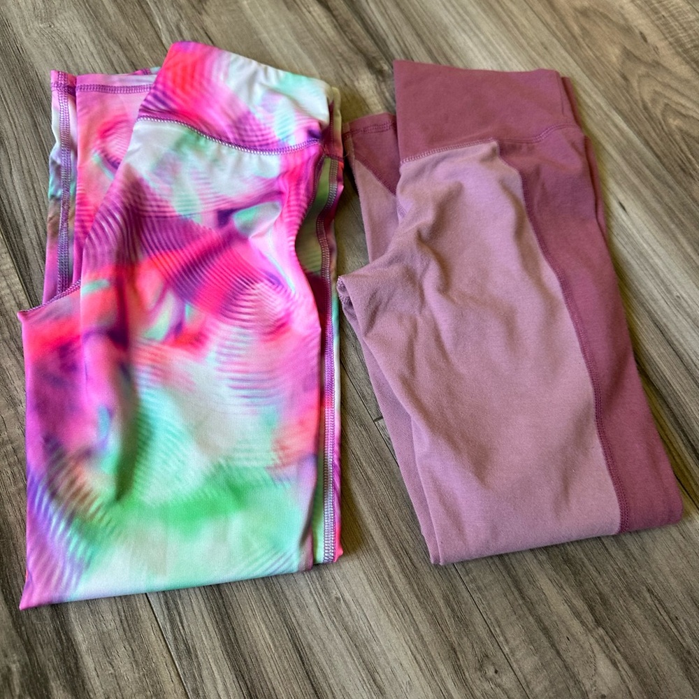 MTA Sport and Old Navy Girls set of 2 Athletic Leggings in Pink Mauve Size M